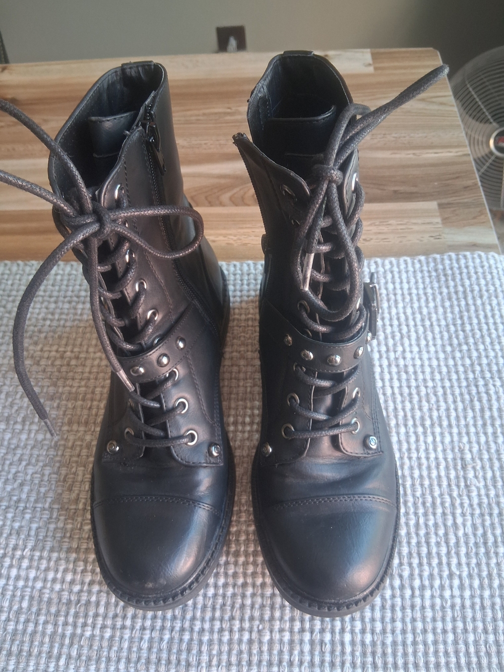 Guess Black Combat Moto Boots with Stud Details